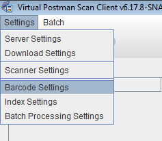 Barcode settings menu item