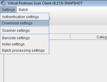 Selecting the Download settings menu option